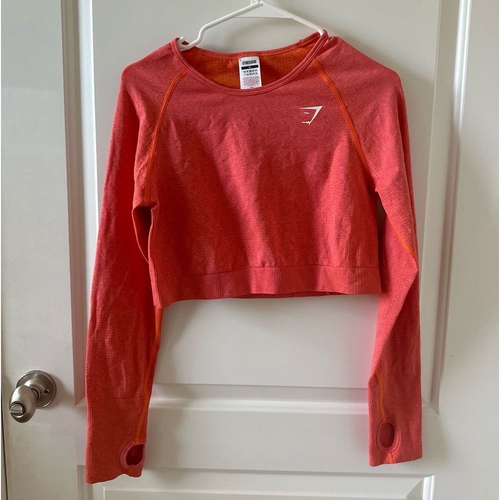 Gymshark Vital Seamless Long Sleeve Crop Top- Orange - Picture 1 of 4